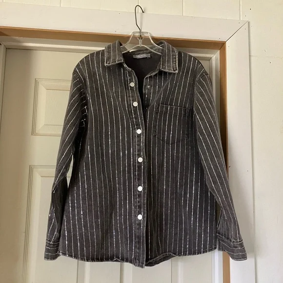 Blue B Western Denim Snap Button Up with Glitzy Detailing - Picture 2 of 7